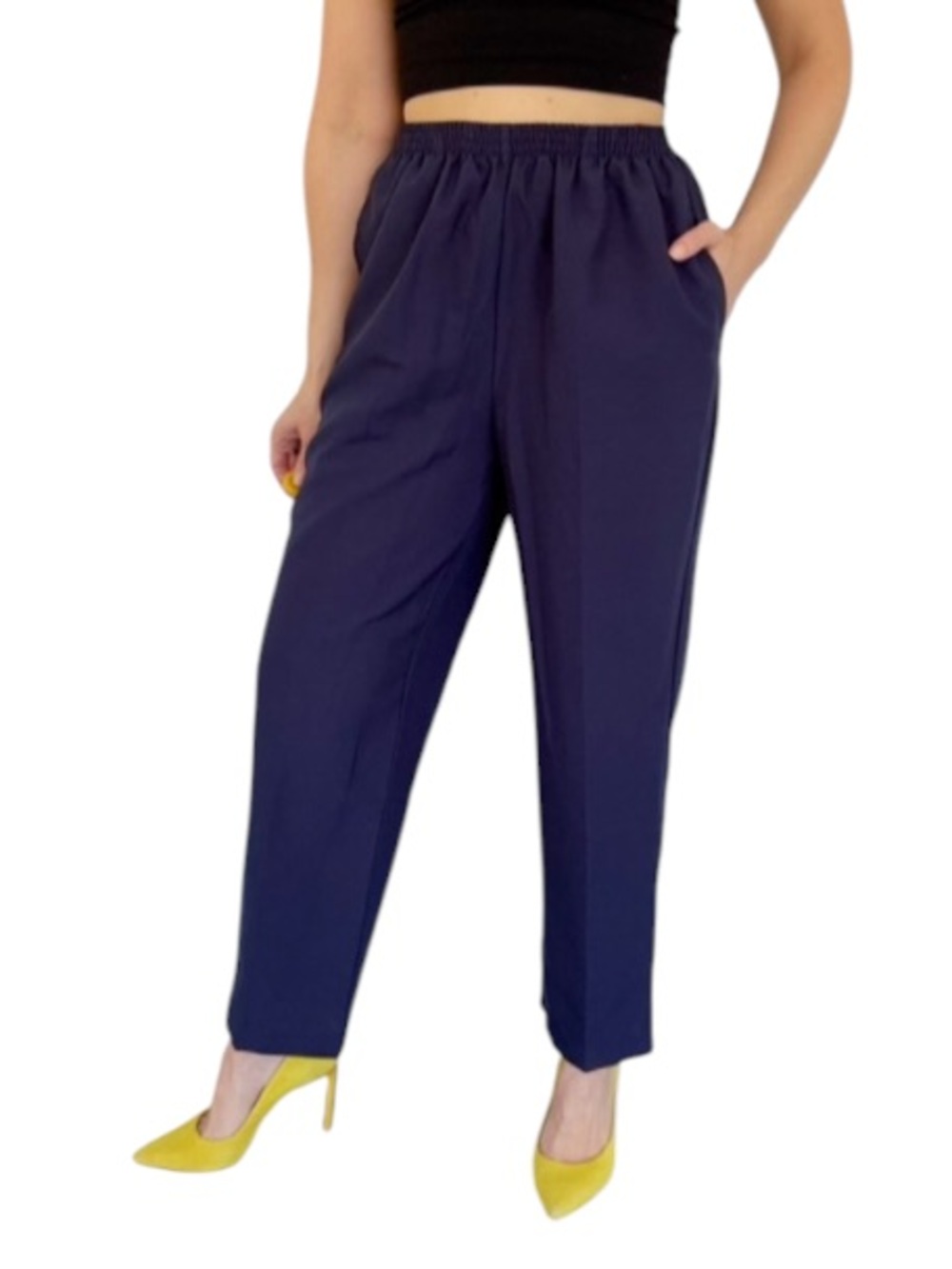 Haband navy blue high rise elastic waist side pocket casual trousers size PM